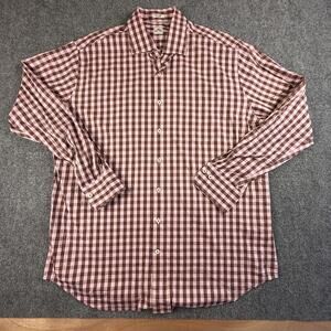 Peter Millar Men's Extra Large Pink and Brown Check Casual Shirt #1696